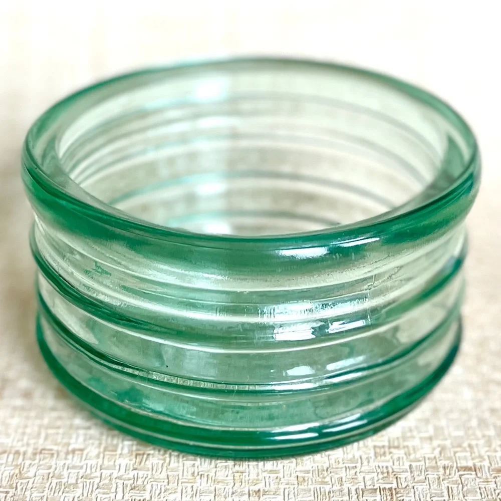Vintage Sea Green Glass Bowl Ribbed Aqua Teal Industrial Insulator Candle Holder